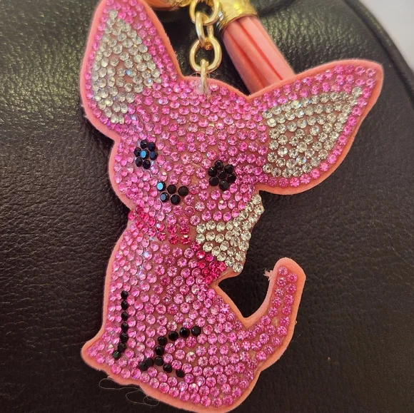 Sparkly Pink Chihuahua Key Fob Key Ring handBag Charm - Picture 7 of 8